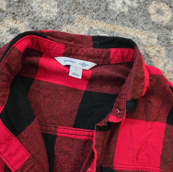 Old Navy The Boyfriend Shirt Red Black Plaid Flannel Button Down Button Up Large - Picture 2 of 3